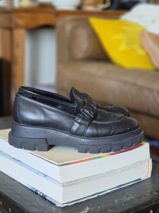 AGL Celeste Black Leather Chunky Lug Platform Loafers main image 9